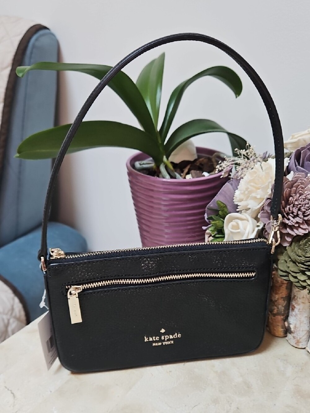 kate spade Black Leather Shoulder Pochette , Concertible Wrislet - Picture 2 of 8